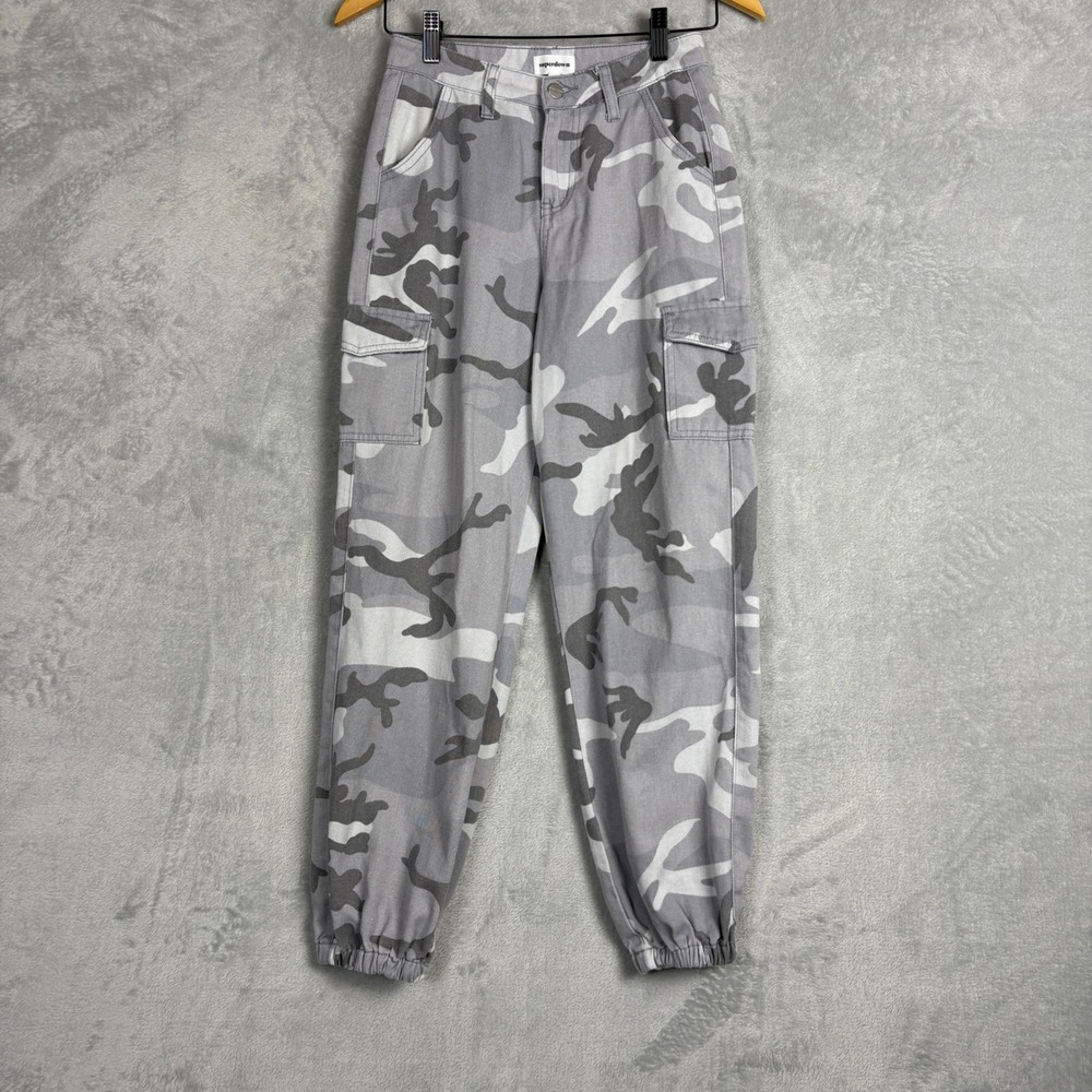 Superdown Kayla Camo‎ Jogger Pants Grey White Camouflage Cargo Trousers 23